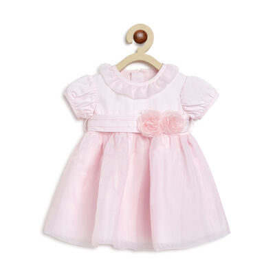 Girls Light Pink Solid Short Sleeve Dress